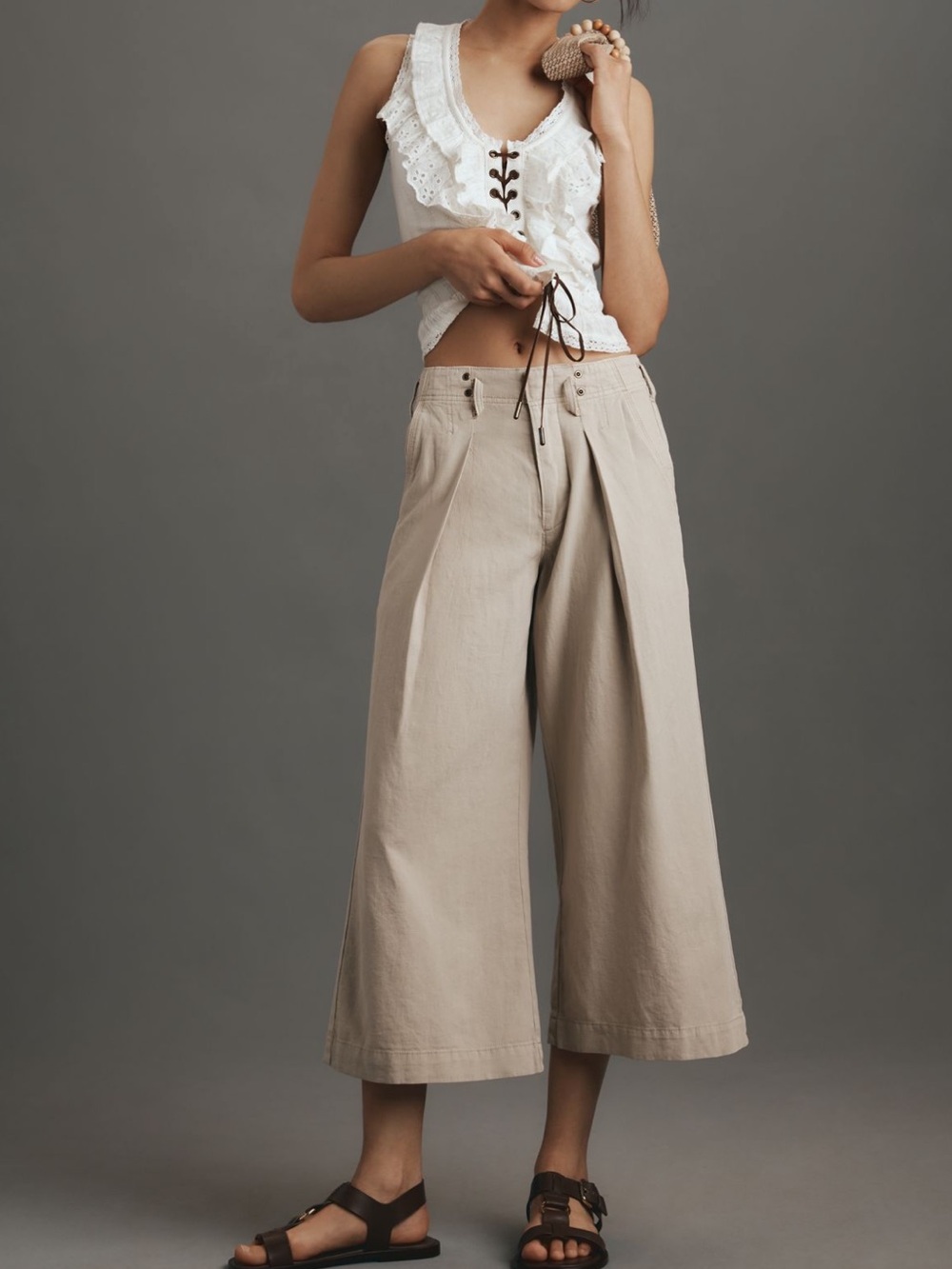ANTHROPOLOGIE PILCRO Linen Blend Crop Wide Leg Chino Pants Natural size 26